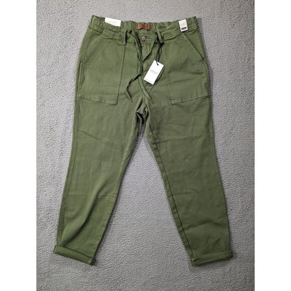 Judy Blue Pants 15/32 High Waist JB88532 Roll Up Cuff Drawstring Olive Green - Picture 1 of 15